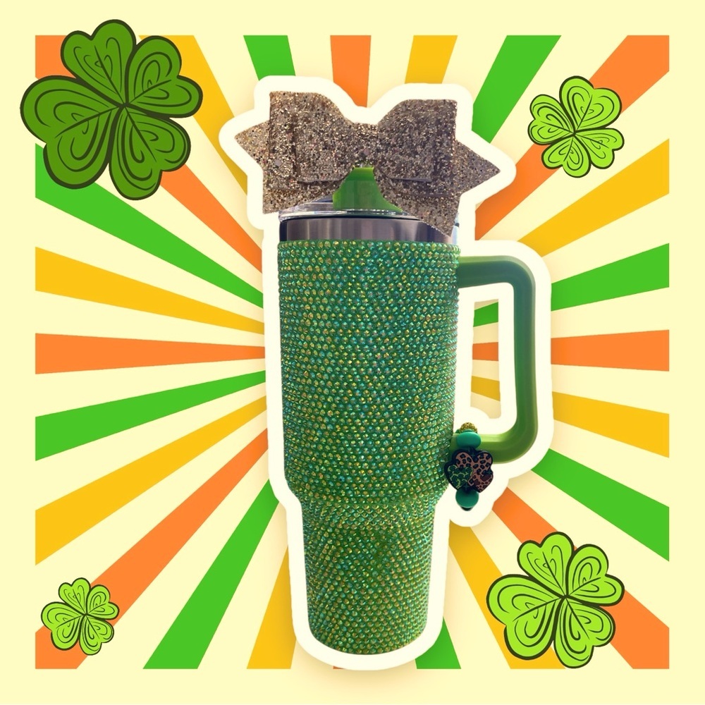 Green 40 ounce Tumbler with St Patrick Decor
